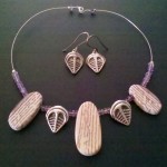 Parvancorina Necklet Sterling Silver, Coober Pedy Zebra Stone, Amethyst Beads