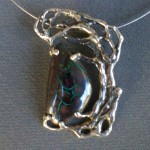 Solid Natural Boulder Opal, Sterling Silver Pendant on Wire