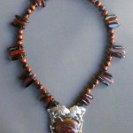Boulder Opal set in Sterling Silver with Mookaite, Smokey Quartz and Red Tiger Eye Beads
