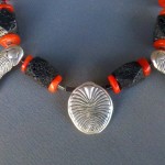 Necklet featuring Sterling Silver Dickinsonia and Spriggina with Red Coral, Lava and Haematite