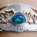 Bespoke Sterling Silver, 9 Carat Gold and Solid Opal Cuff Bracelet