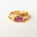 375 Rose Gold and Amethyst Ring Featuring Eucalyptus Leaf Design